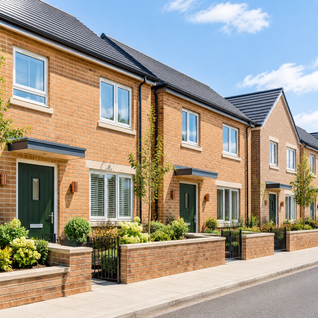 Row of contemporary terraced townhouses